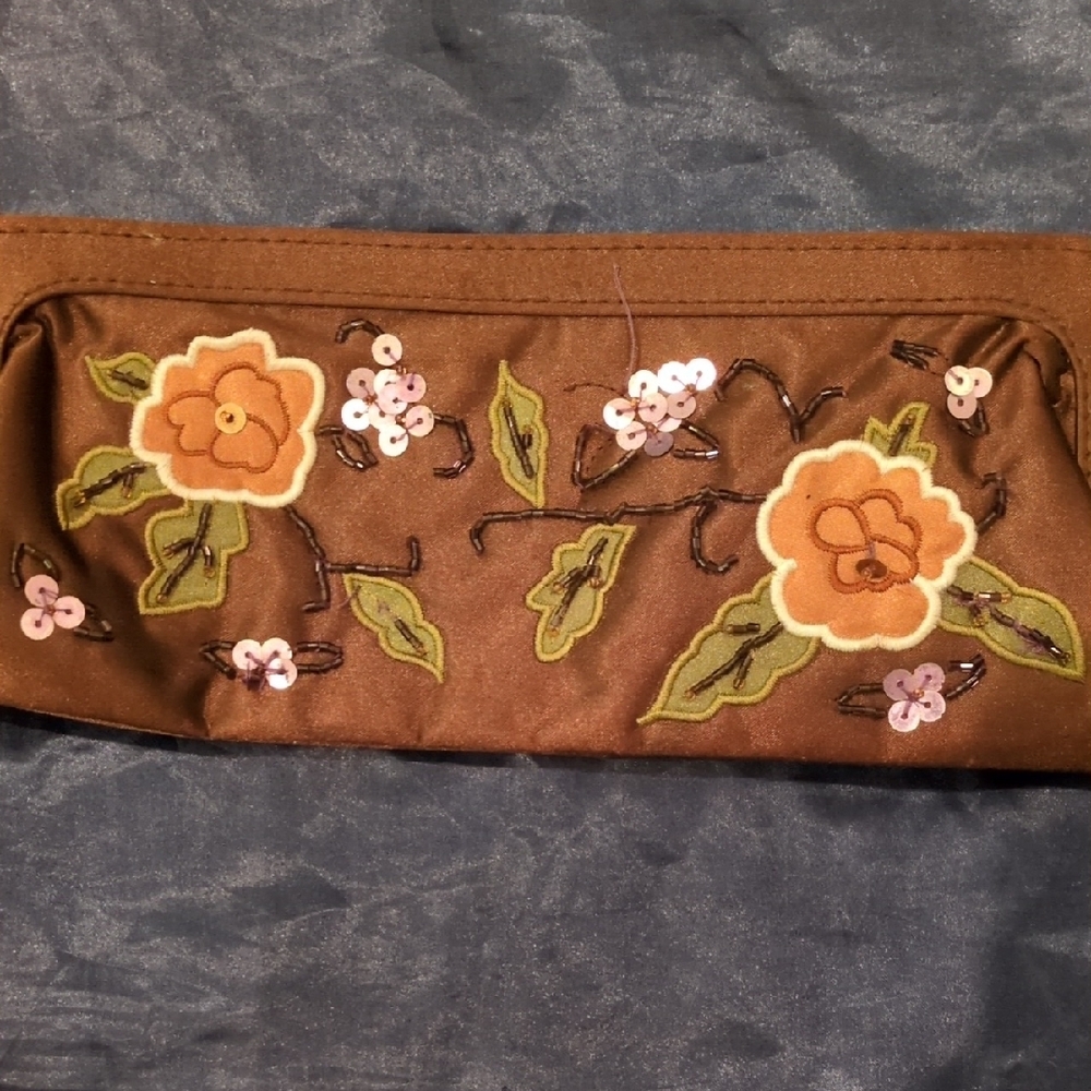 Brown Floral  Hand Embroidered Women's Clutch